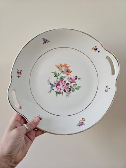 Plat à tarte vintage K&G Lunéville, modèle Artois. Décor fleuri shabby chic. 