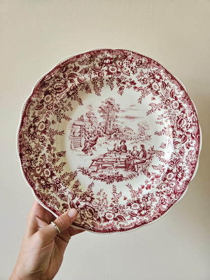 Plat vintage K&G Lunéville décor champêtre rose scène campagne