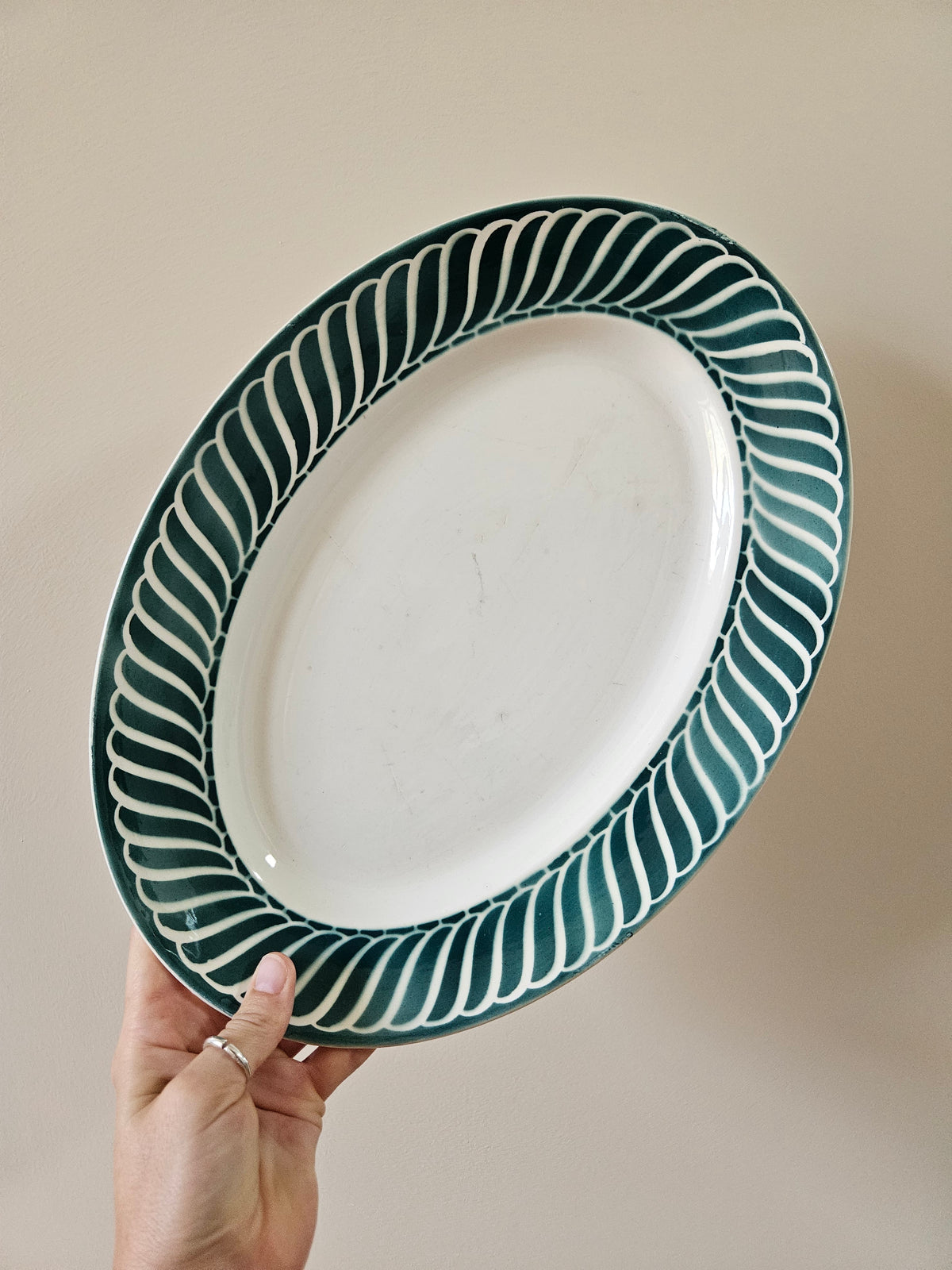 Plat ovale ancien digoin jacquot vert