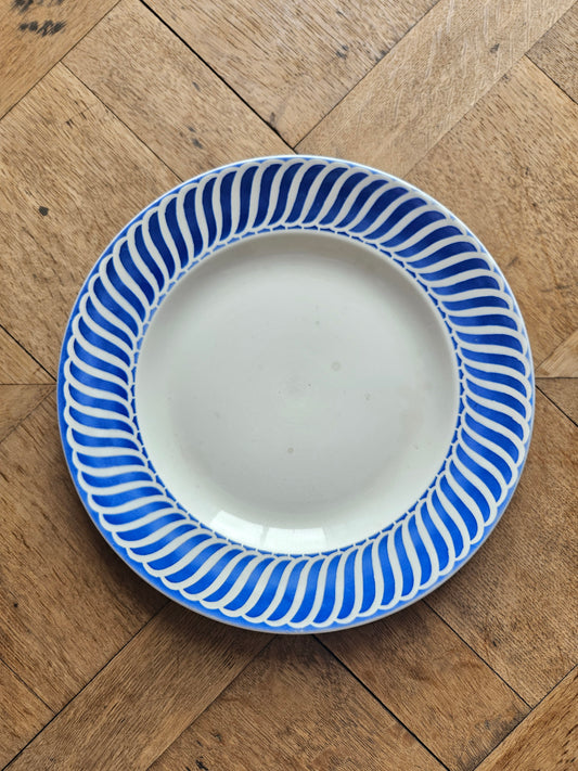 Plat rond ancien manufacture Digoin, modèle Jacquot couleur bleu