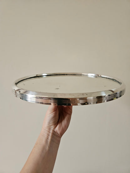 Plateau miroir pour déco vintage. Bord argenté. 