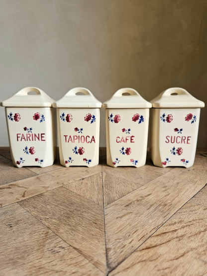Série de 4 pots à épices Badonviller. Sucre farine tapioca café 