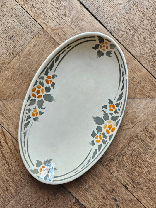 Ravier vintage Badonviller Marignan décor orange et gris style art nouveau