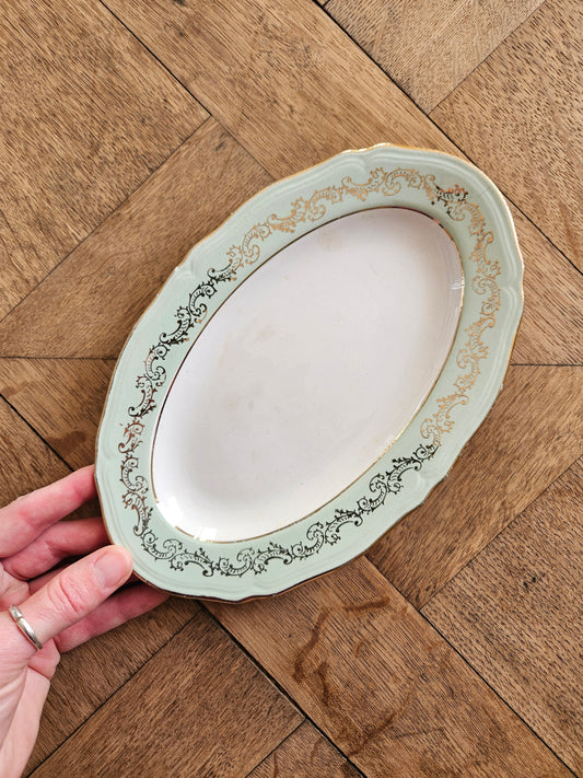Ravier L’Amandinoise 9708, mint et dorure. Style shabby chic.
