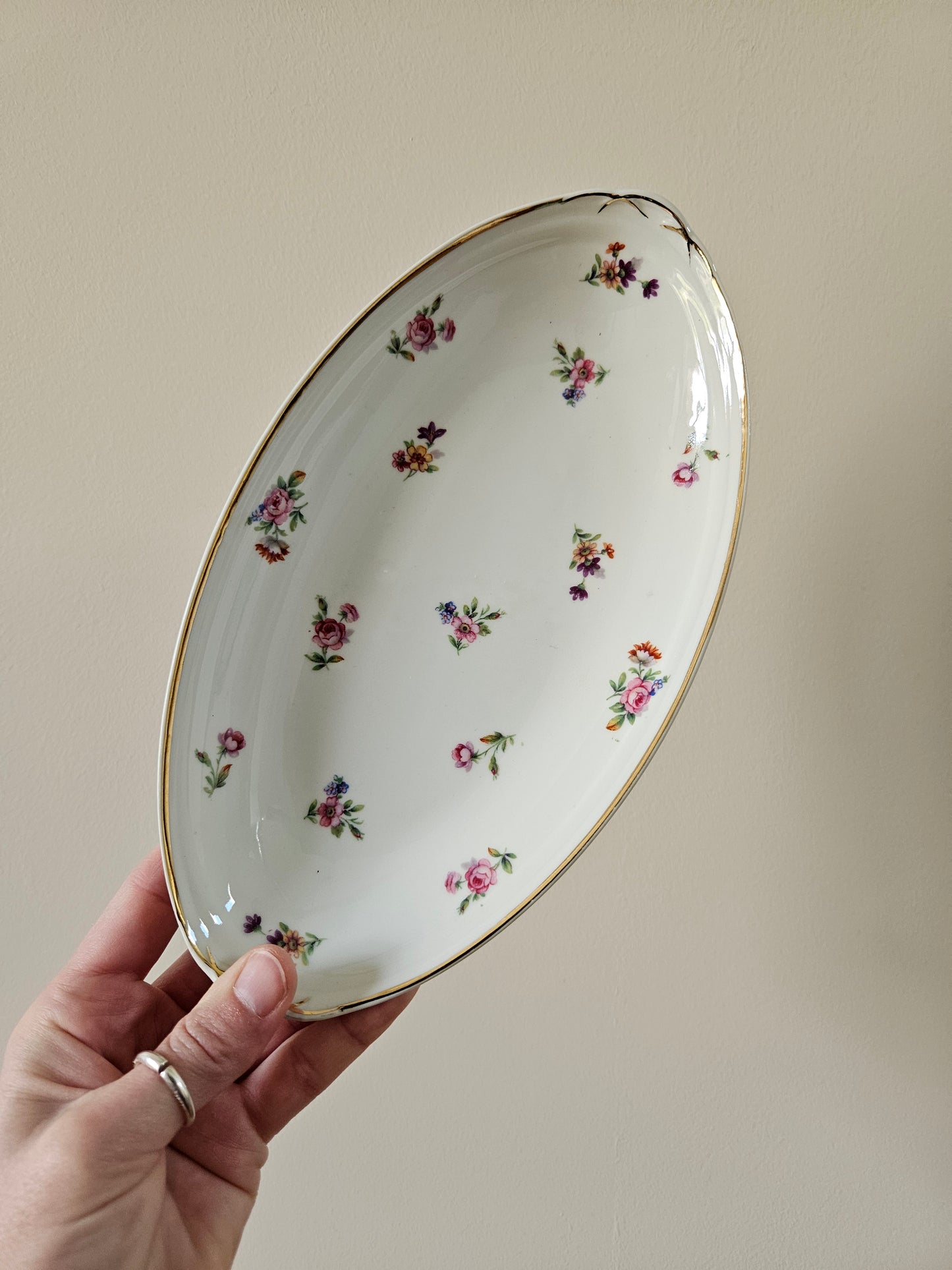 Ravier vintage en porcelaine, petites fleurs
