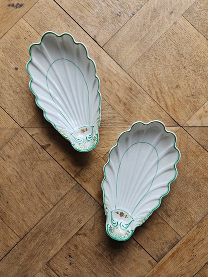 Ravier coquille liseré vert et dorure