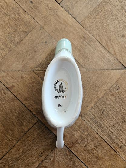 Saucière vintage L’Amandinoise, mint et dorée. Style shabby chic. Estampille L’Amandinoise 9708