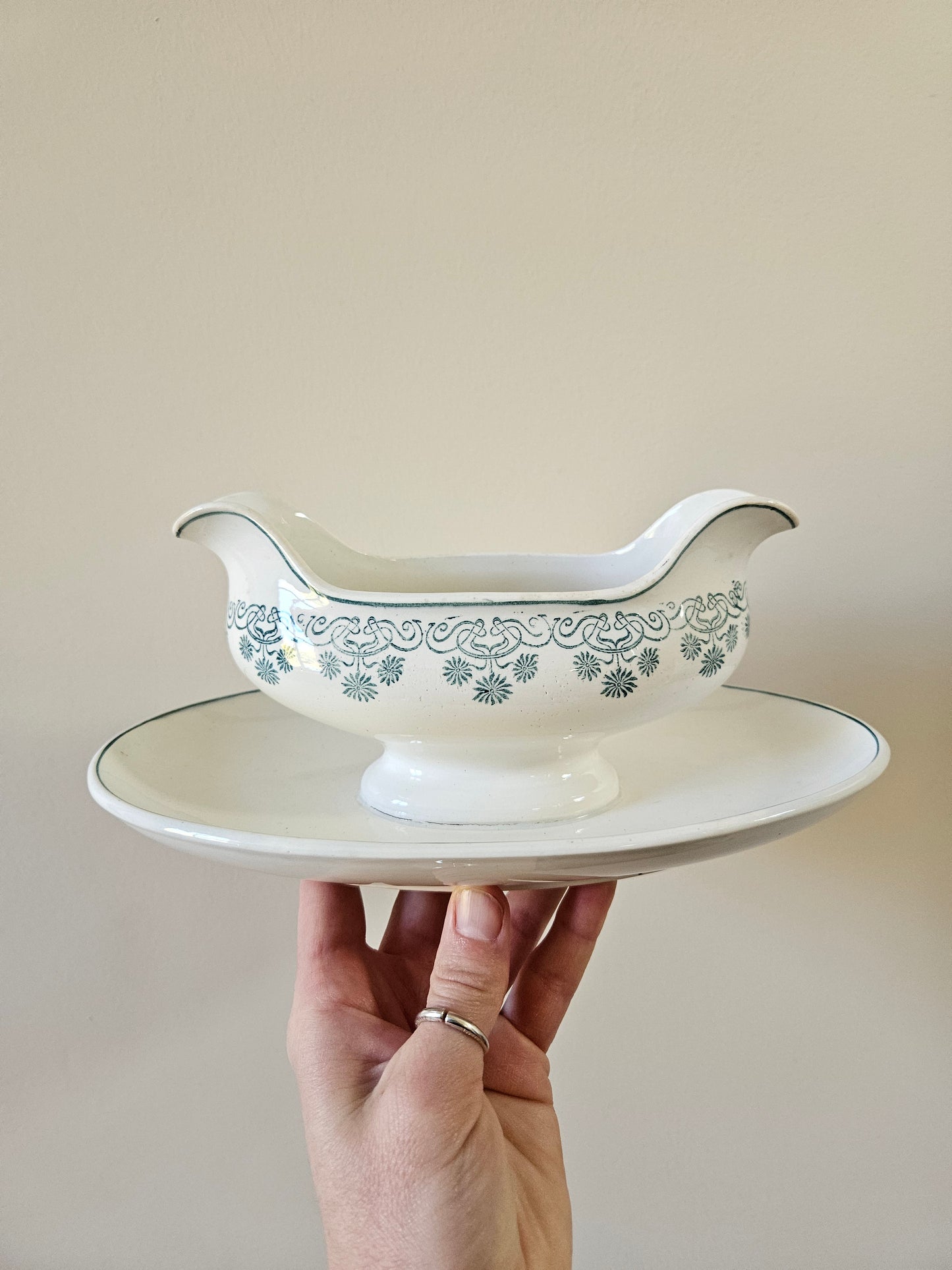 Saucière Digoin, décor vert