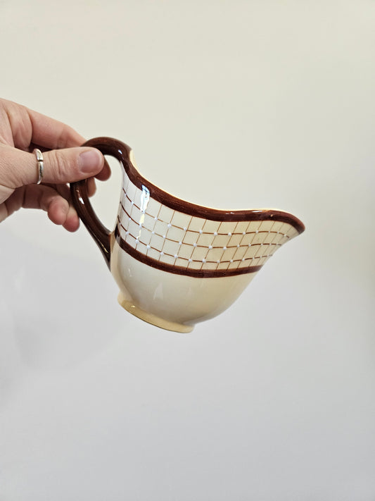 Saucière vintage Longchamp Colmar. Décor rétro marron à carreaux. Vichy.