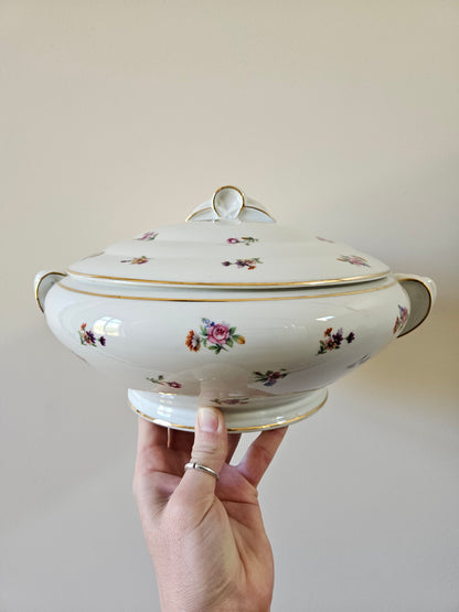 Soupière vintage en porcelaine, petites fleurs