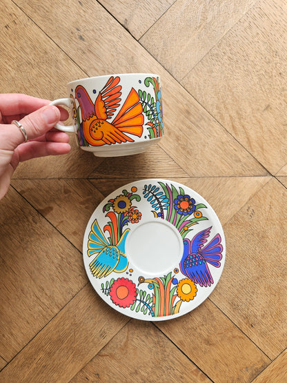 Tasse et sous-tasse vintage années 70 décor mexicain acapulco villeroy et boch
