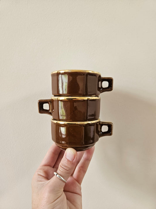 3 tasses à cafe vintage style bistrot couleur marron