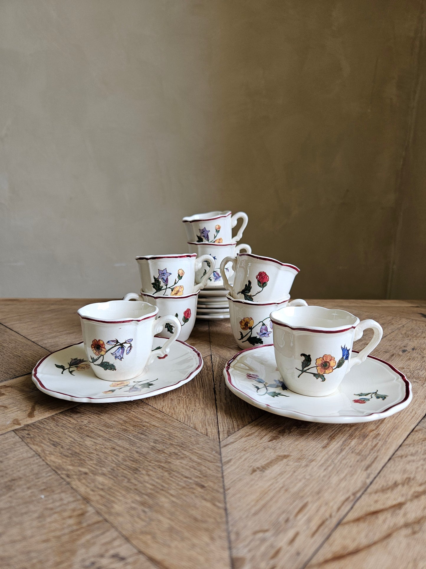 Lot de 8 tasses à café expresso vintage Sarreguemines modèle Agreste
