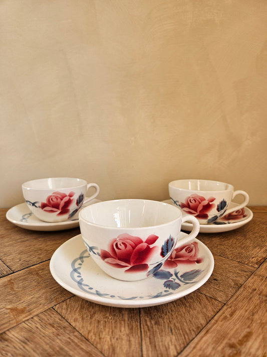 Lot 3 tasses et sous-tasses digoin modèle cannes