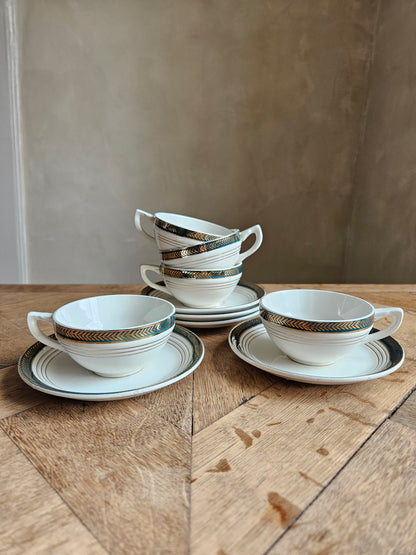 Lot de 5 tasses et sous-tasses anciennes ceranors modèle Chinon