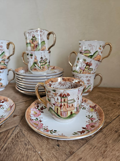 Tasses Digoin & Sarreguemines, décor japonisant