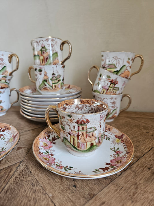 Tasses Digoin & Sarreguemines, décor japonisant