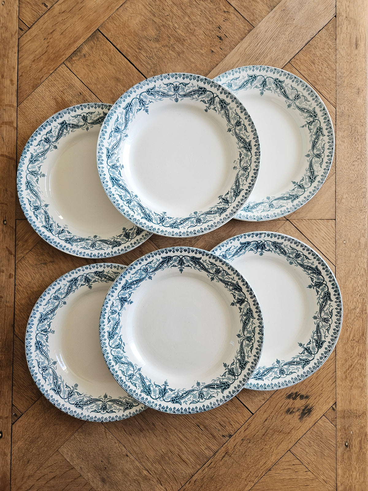 Lot de 6 assiettes plates anciennes Clairefontaine modèle Kleber. Ironstone