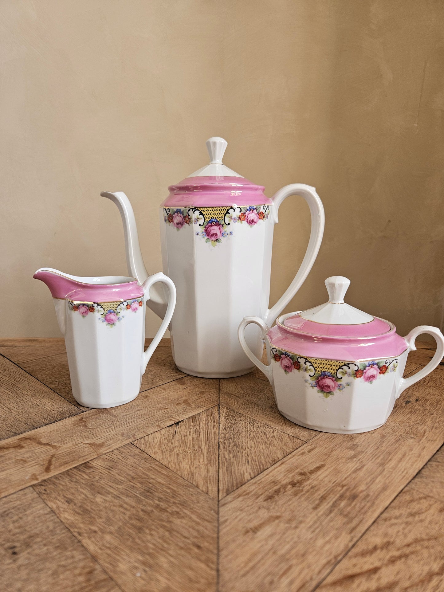 Théière, sucrier et pot à lait shabby chic