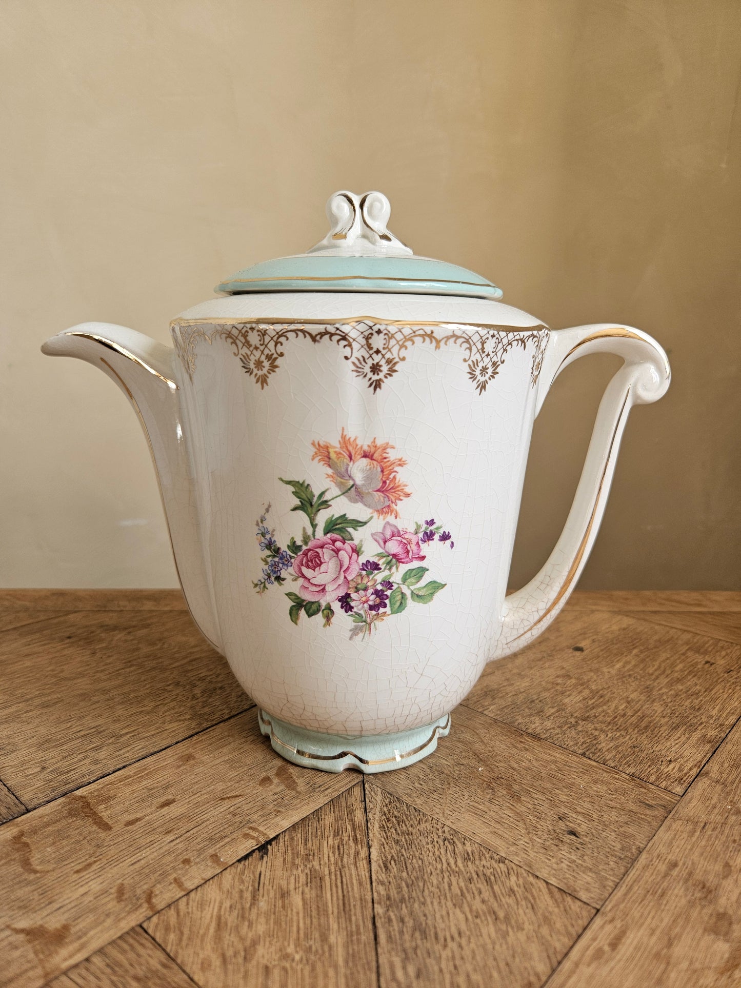 Théière ancienne Ceranord St Amand vert mint shabby chic