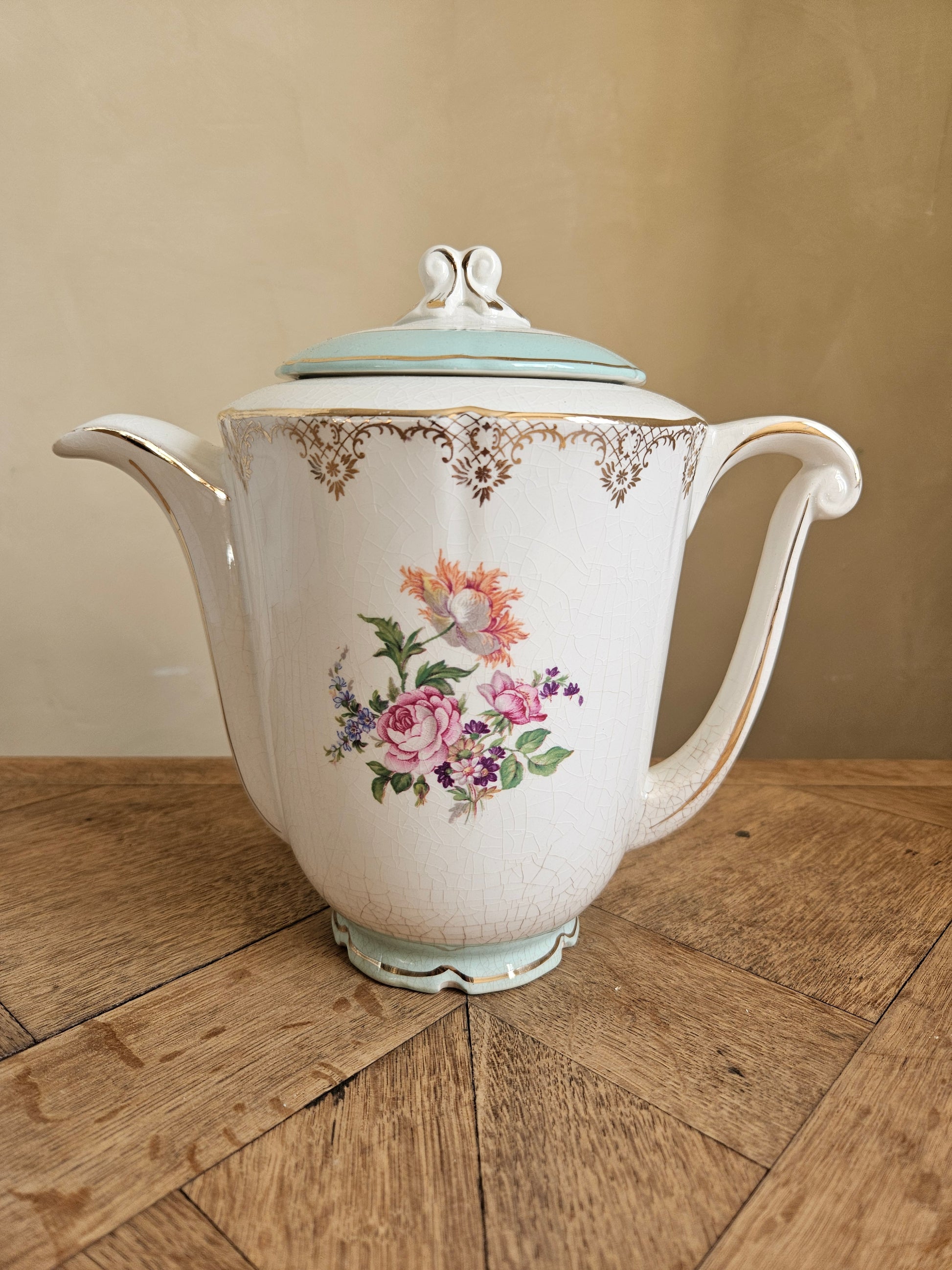 Théière ancienne Ceranord St Amand vert mint shabby chic