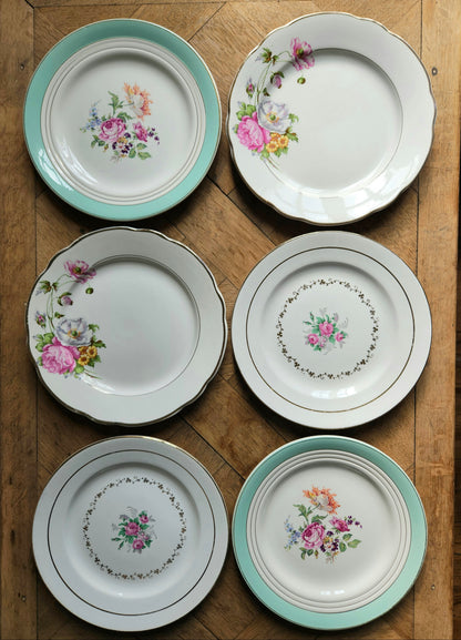 Assiettes plates dépareillées "Anémones"