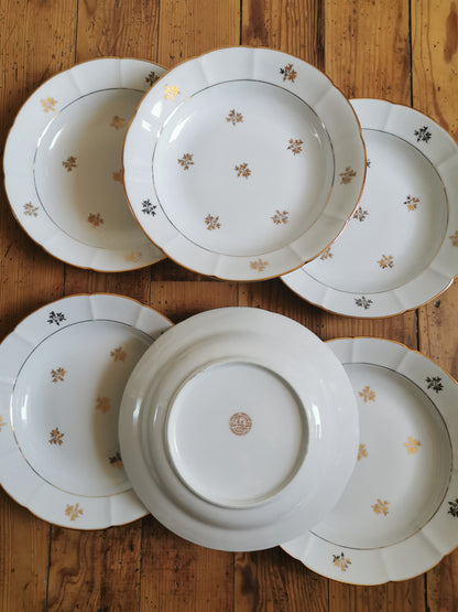 Assiettes creuses porcelaine, blanc et doré