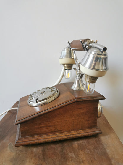 Lampe téléphone vintage en bois