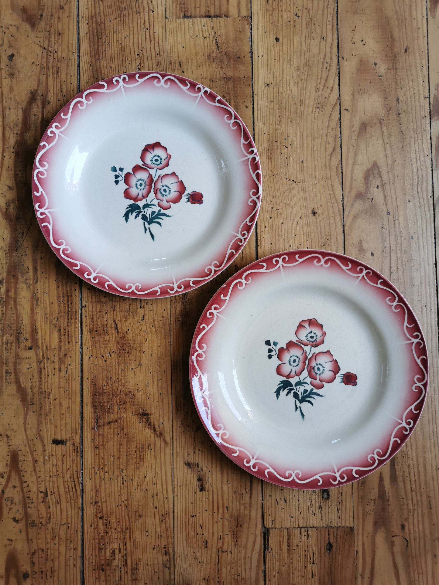 Mix d'assiettes plates rétro, rouge & bleu