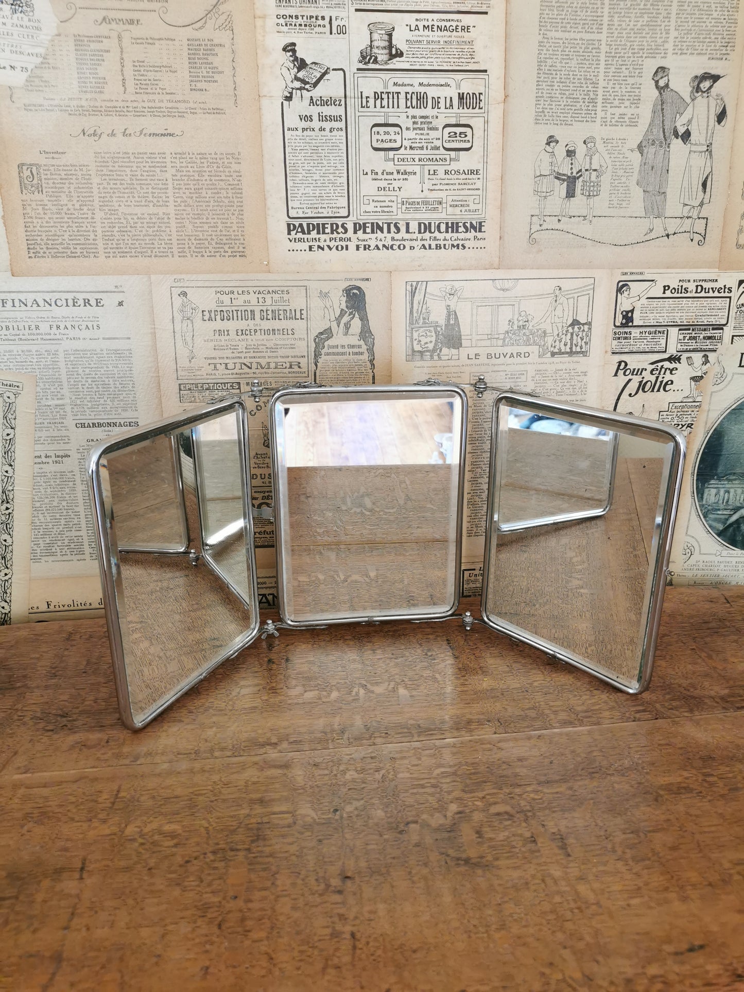 Miroir de barbier triptyque ancien