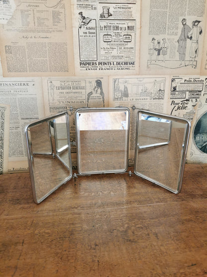 Miroir de barbier triptyque ancien