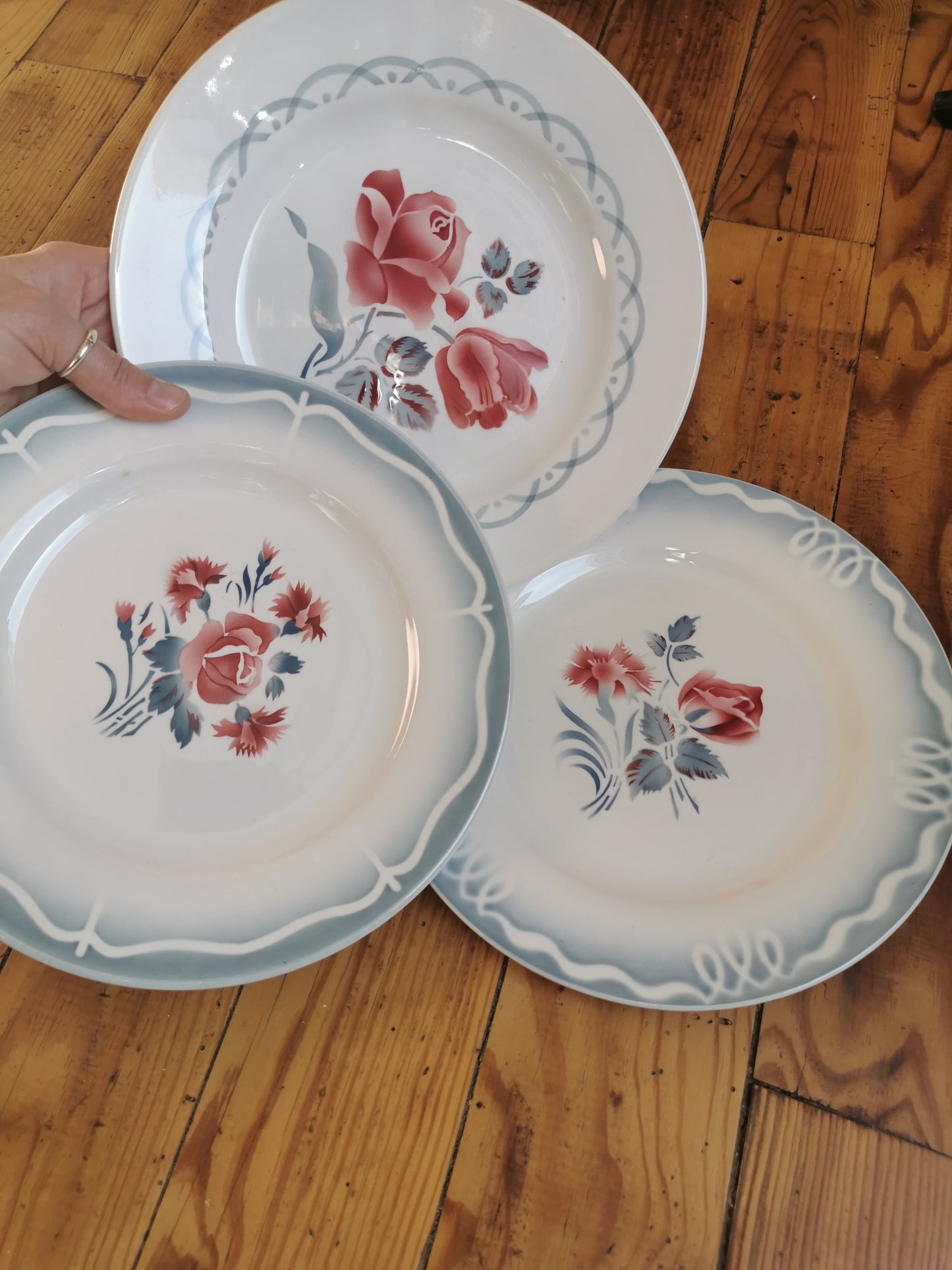 Assiettes plates rétro dépareillées, Digoin