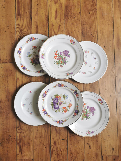 Assiettes plates dépareillées Pompadour