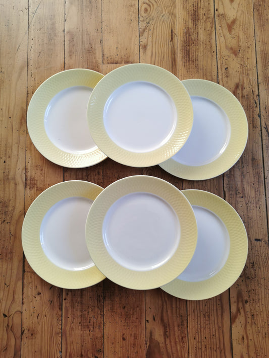 Assiettes plates vintage Moulin des Loups, jaunes