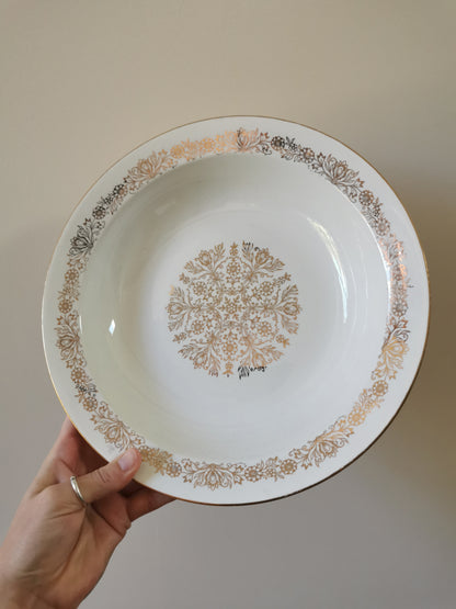 Plat creux vintage L'Amandinoise, blanc et doré
