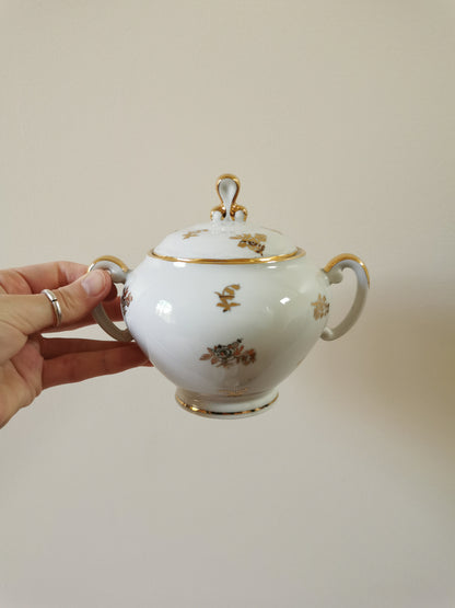 Service à café porcelaine S.F.P, blanc et doré