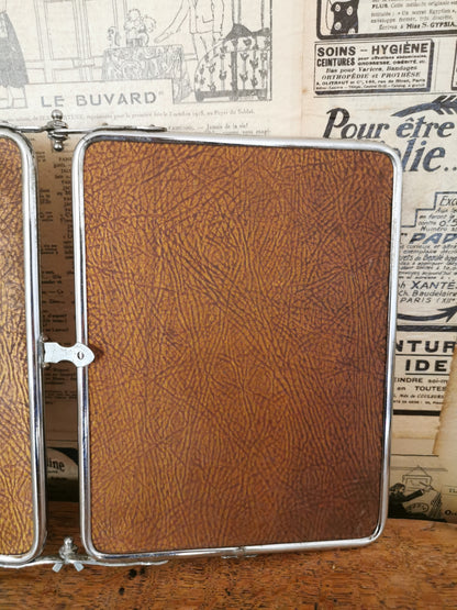 Miroir de barbier triptyque ancien