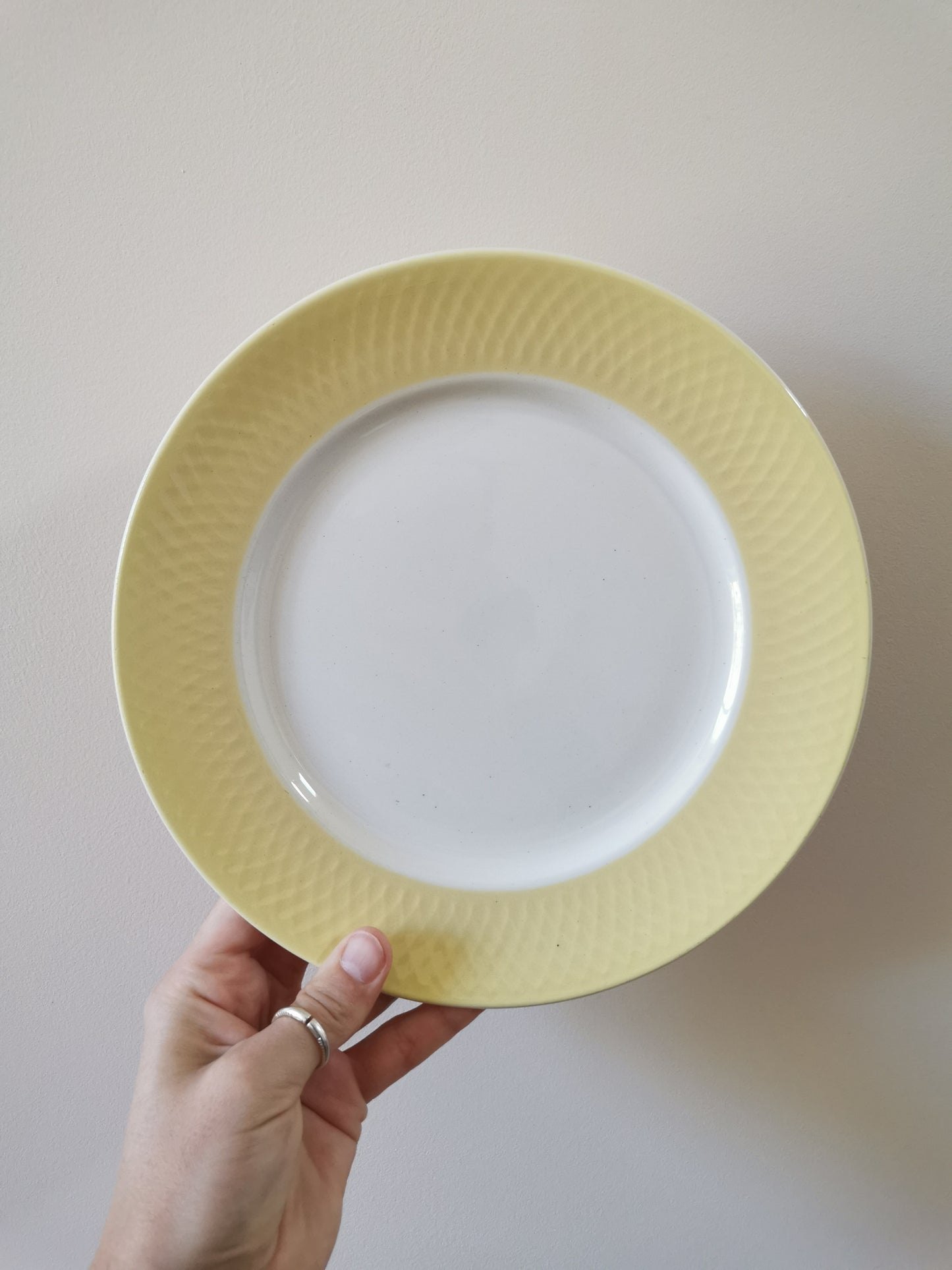 Assiettes plates vintage Moulin des Loups, jaunes