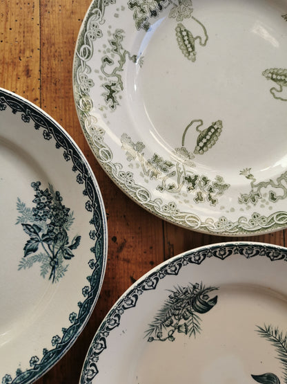 Assiettes anciennes dépareillées, terre de fer