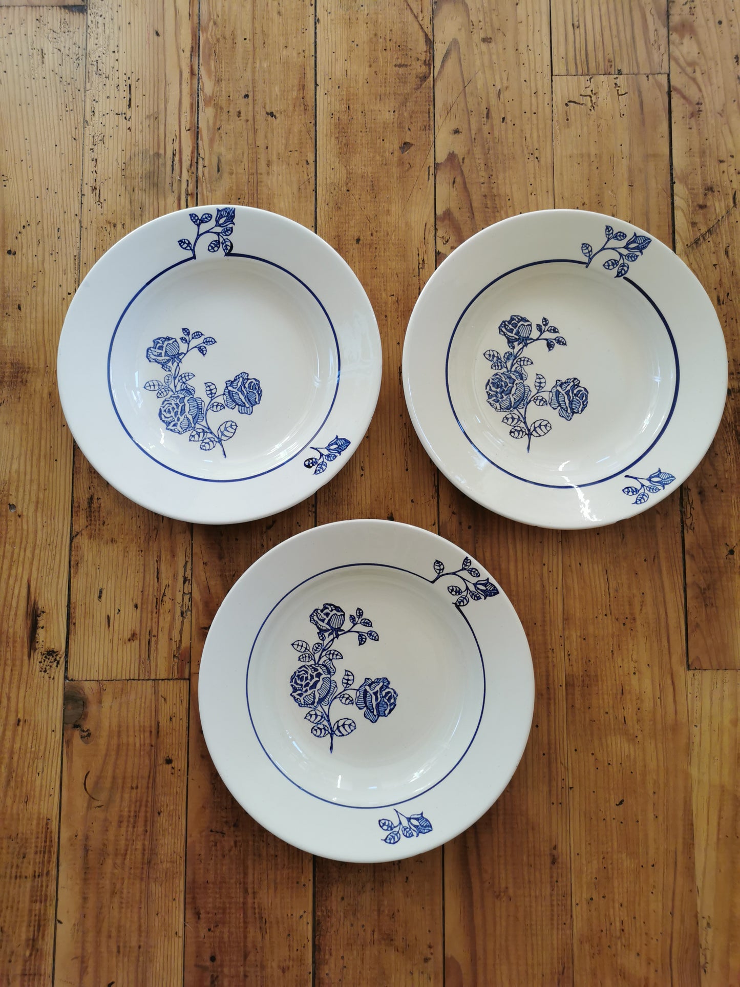 Assiettes creuses St Amand, rose bleue