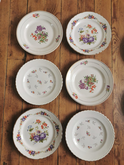 Assiettes plates dépareillées Pompadour