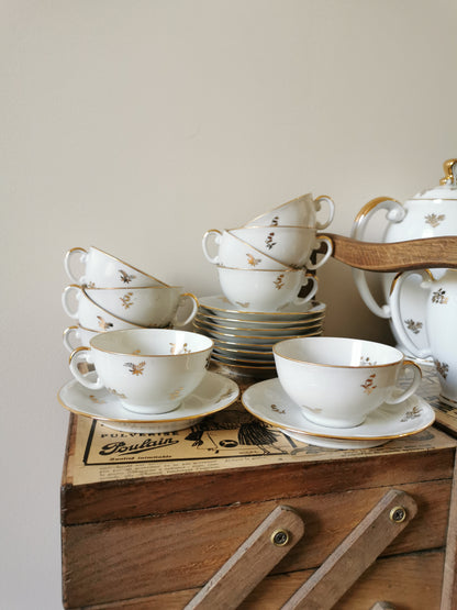 Service à café porcelaine S.F.P, blanc et doré