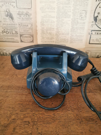 Téléphone vintage Socotel, bleu canard à touches