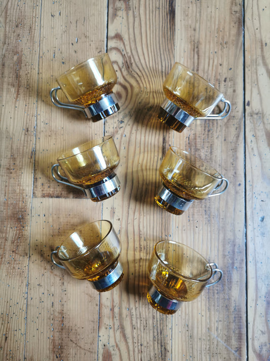 Tasses à café rétro, verre ambré