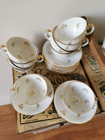 Service à café porcelaine S.F.P, blanc et doré