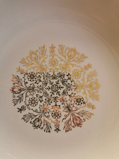 Plat creux vintage L'Amandinoise, blanc et doré