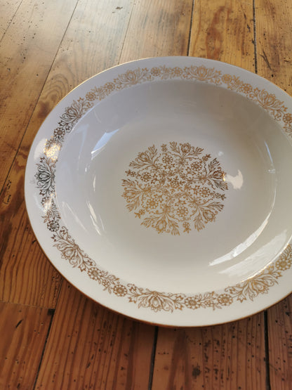 Plat creux vintage L'Amandinoise, blanc et doré