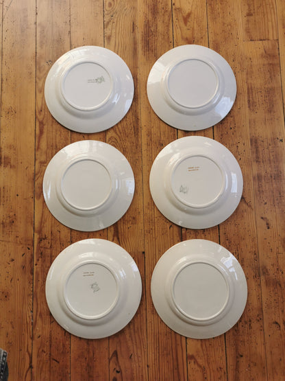 Assiettes plates vintage dépareillées, blanc et doré I