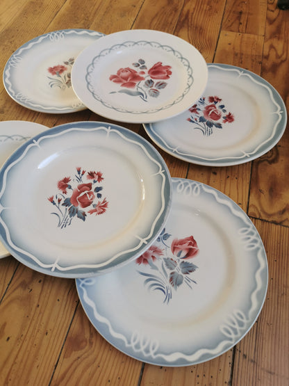 Assiettes plates rétro dépareillées, Digoin