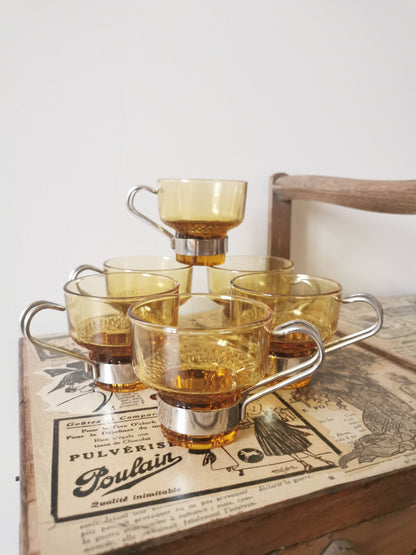 Tasses à café rétro, verre ambré